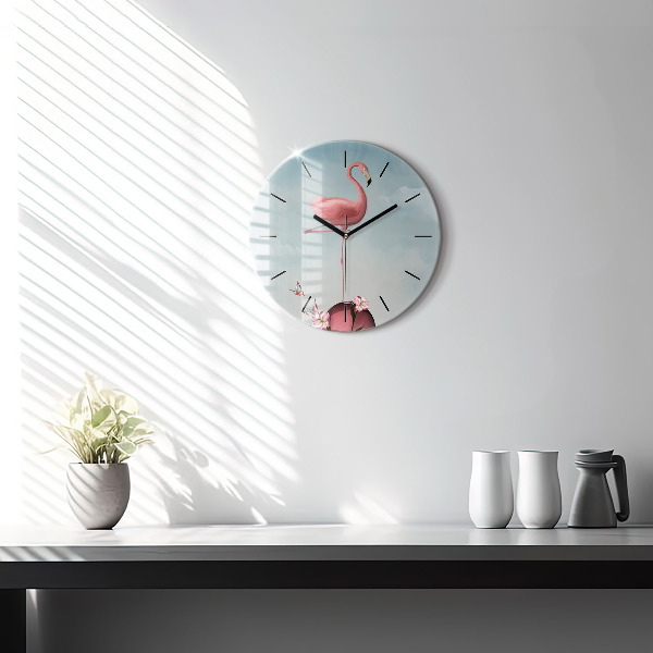 Ceas rotund de perete din sticlă Flamingo suprarealist