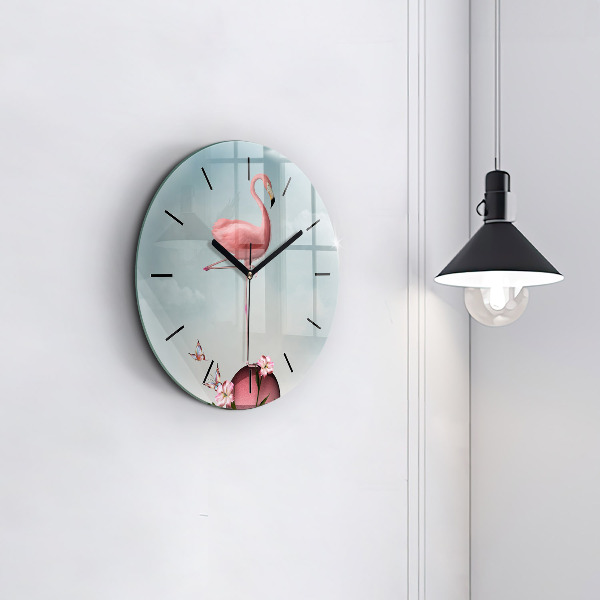 Ceas rotund de perete din sticlă Flamingo suprarealist
