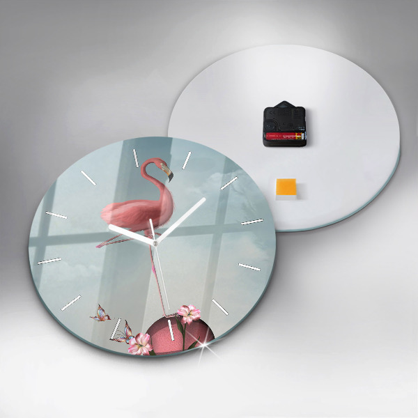 Ceas rotund de perete din sticlă Flamingo suprarealist