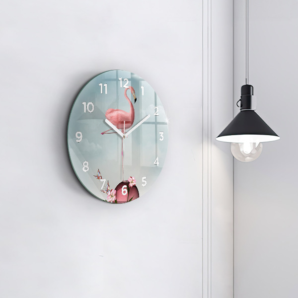 Ceas rotund de perete din sticlă Flamingo suprarealist