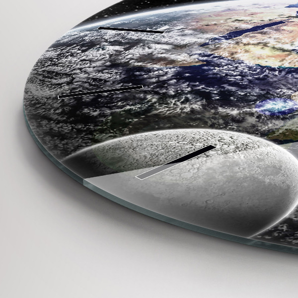 Ceas rotund de perete din sticlă Pământ Lună Soare