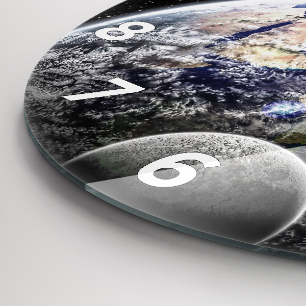 Ceas rotund de perete din sticlă Pământ Lună Soare