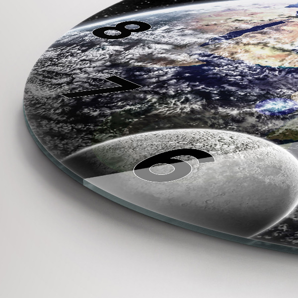 Ceas rotund de perete din sticlă Pământ Lună Soare