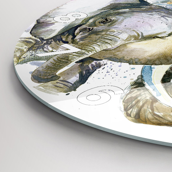 Ceas rotund de perete din sticlă Animalele elefanți pictate