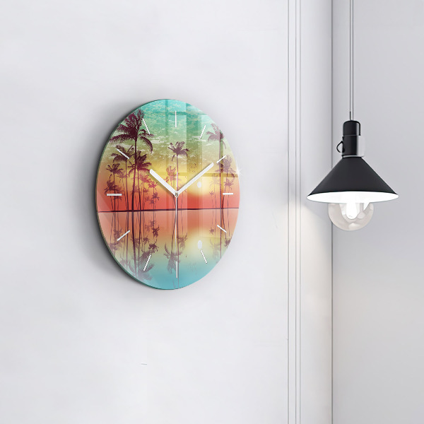 Ceas rotund de perete din sticlă Palmieri tropicali