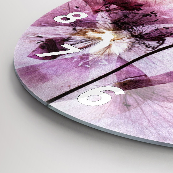 Ceas rotund de perete din sticlă Flori uscate de mac