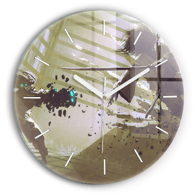 Ceas rotund de perete din sticlă Robot și samurai se luptă