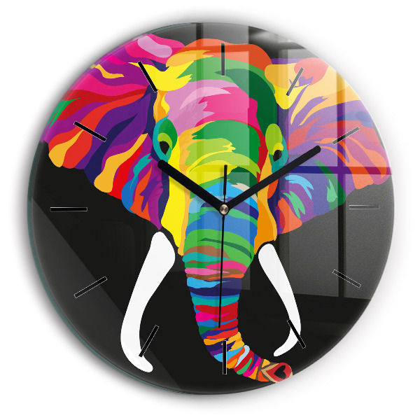 Ceas rotund de perete din sticlă Elefant colorat