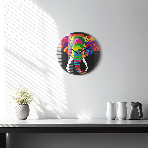 Ceas rotund de perete din sticlă Elefant colorat