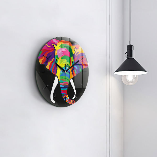 Ceas rotund de perete din sticlă Elefant colorat