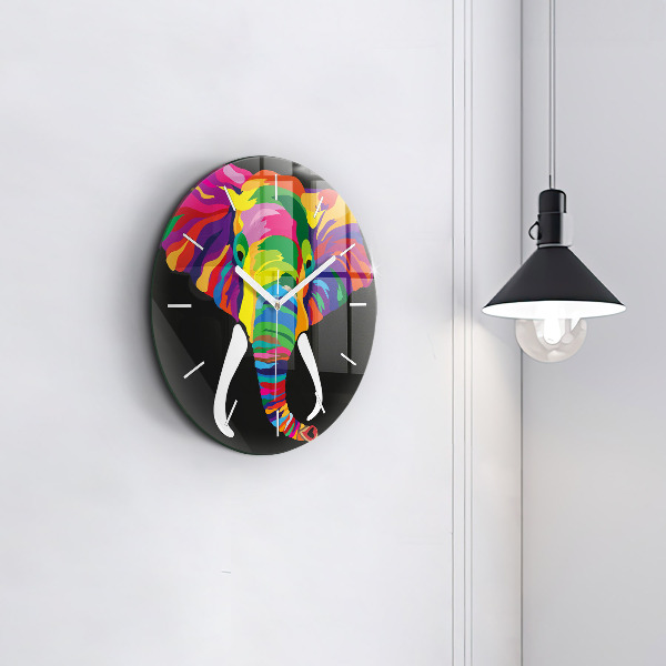 Ceas rotund de perete din sticlă Elefant colorat