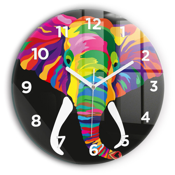 Ceas rotund de perete din sticlă Elefant colorat