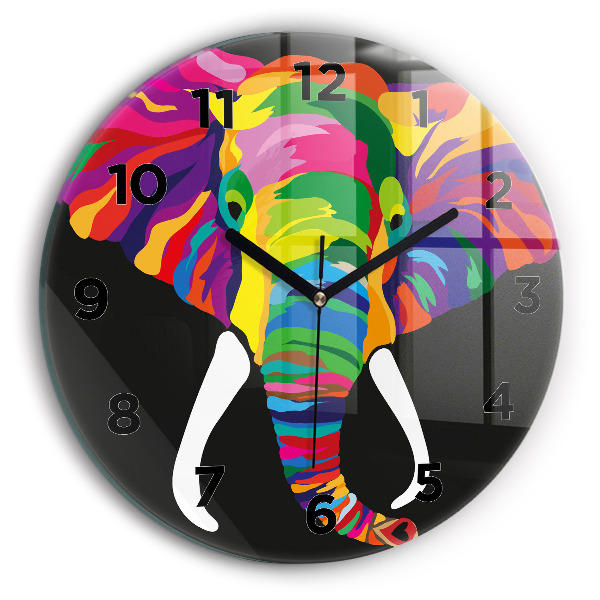 Ceas rotund de perete din sticlă Elefant colorat
