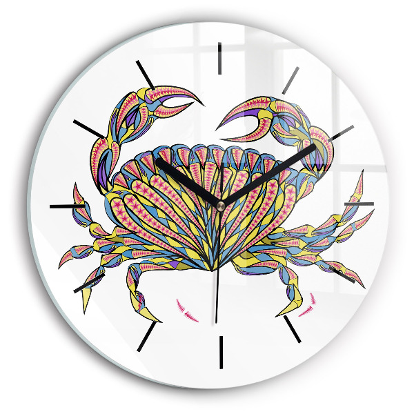Ceas rotund de perete din sticlă Crab etnic