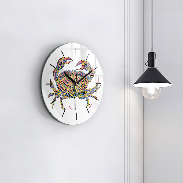Ceas rotund de perete din sticlă Crab etnic
