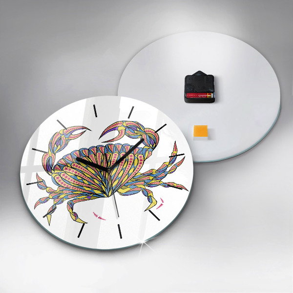 Ceas rotund de perete din sticlă Crab etnic