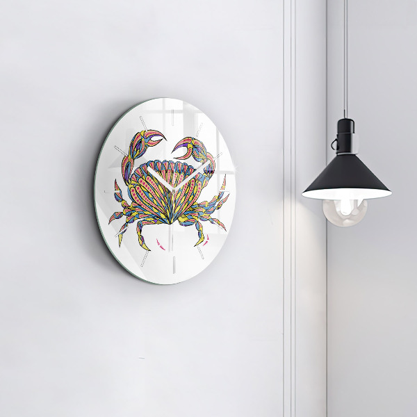 Ceas rotund de perete din sticlă Crab etnic