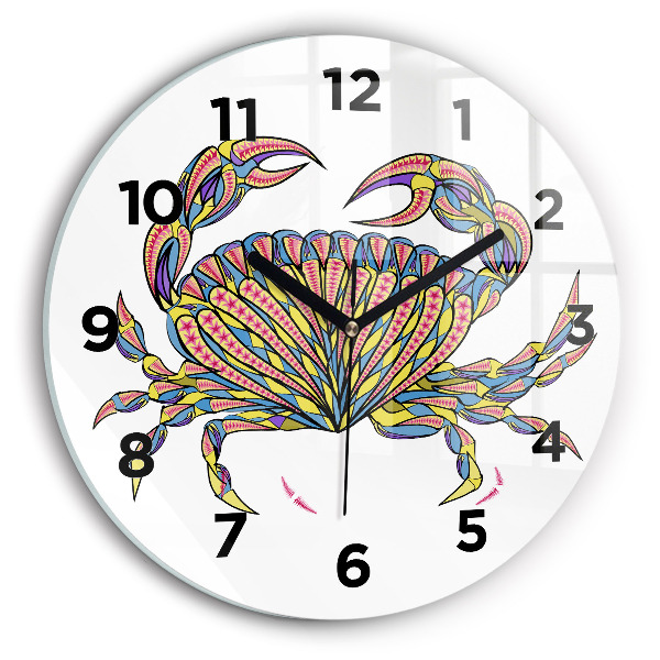 Ceas rotund de perete din sticlă Crab etnic