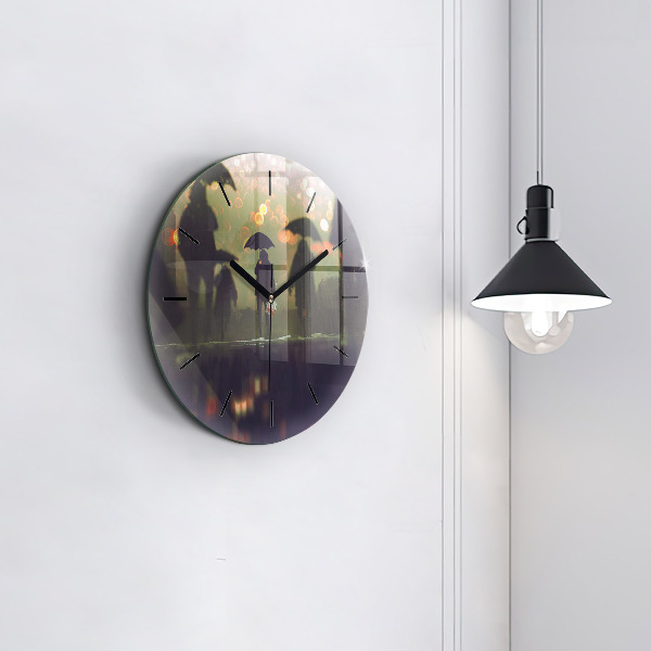 Ceas rotund de perete din sticlă Oameni cu umbrele