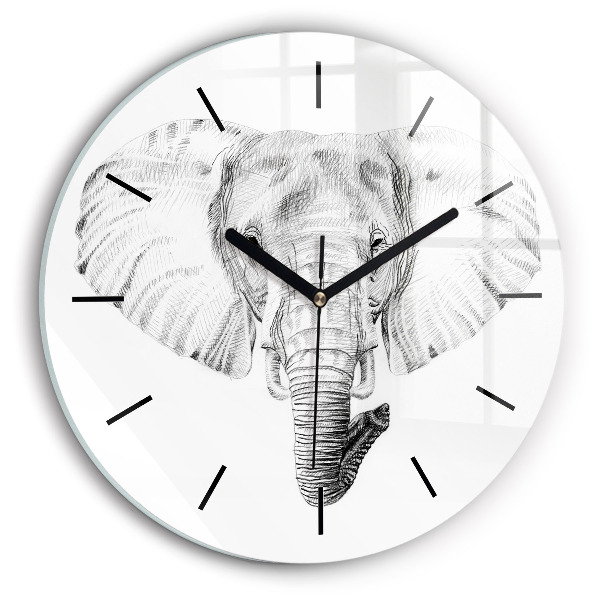 Ceas rotund de perete din sticlă Cap de elefant grafic