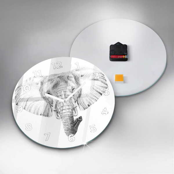 Ceas rotund de perete din sticlă Cap de elefant grafic