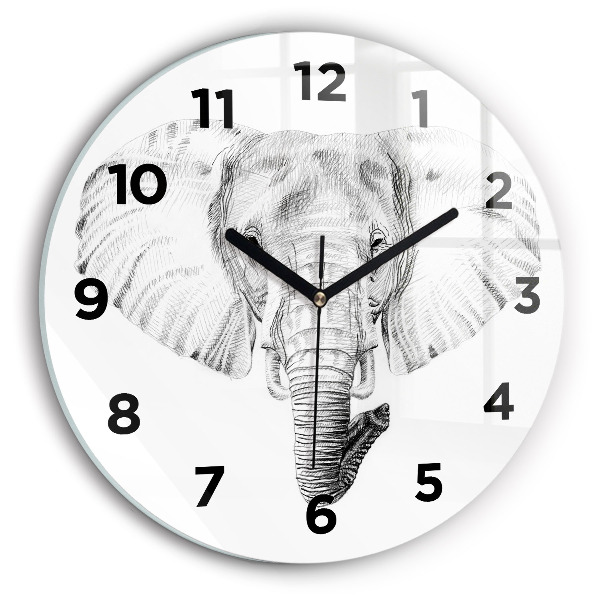 Ceas rotund de perete din sticlă Cap de elefant grafic
