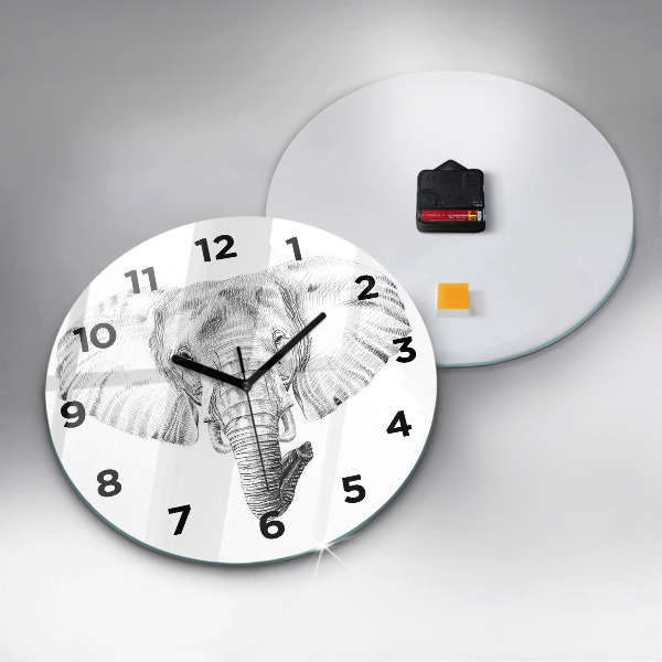 Ceas rotund de perete din sticlă Cap de elefant grafic