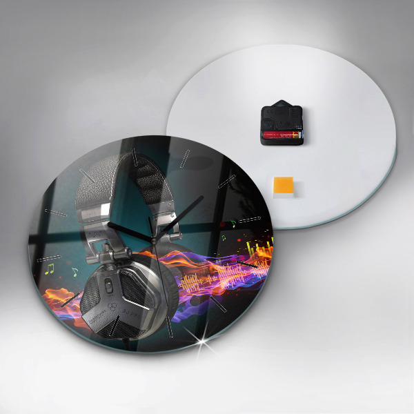Ceas rotund de perete din sticlă Căști și unde sonore