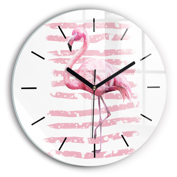 Ceas rotund de perete din sticlă Grafica Flamingo