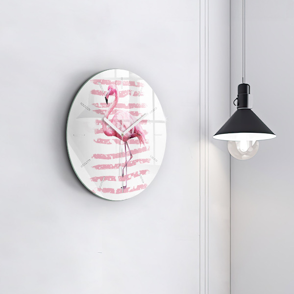 Ceas rotund de perete din sticlă Grafica Flamingo