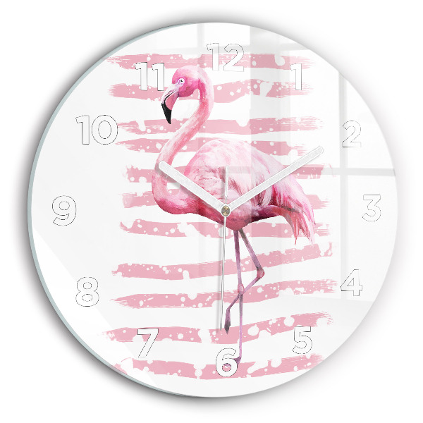 Ceas rotund de perete din sticlă Grafica Flamingo