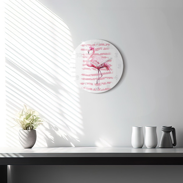 Ceas rotund de perete din sticlă Grafica Flamingo