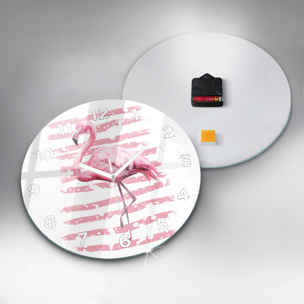 Ceas rotund de perete din sticlă Grafica Flamingo