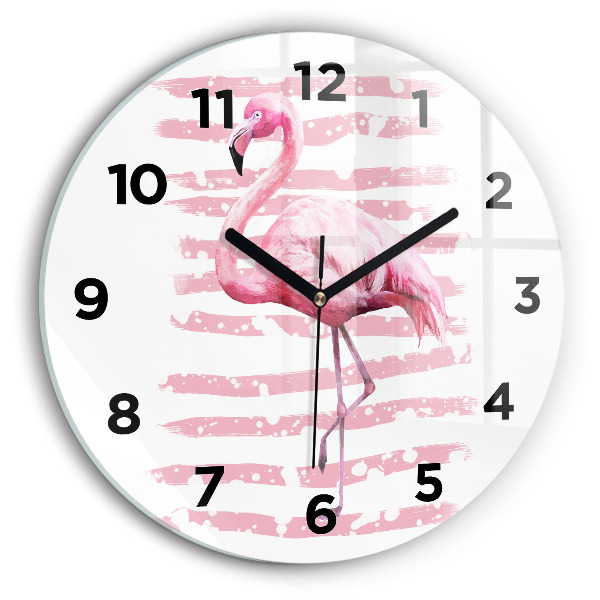 Ceas rotund de perete din sticlă Grafica Flamingo