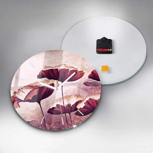 Ceas rotund de perete din sticlă Flori înflorite de maci