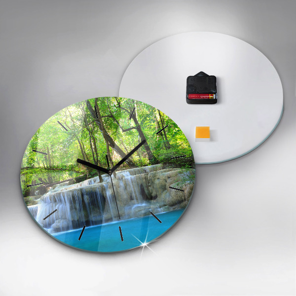 Ceas rotund de perete din sticlă Cascada în pădure