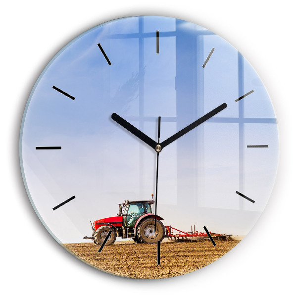 Ceas rotund de perete din sticlă Fermier într-un tractor