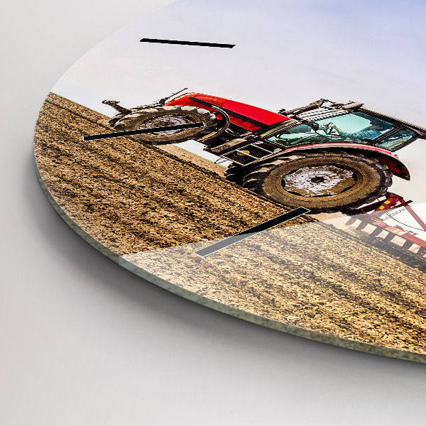 Ceas rotund de perete din sticlă Fermier într-un tractor