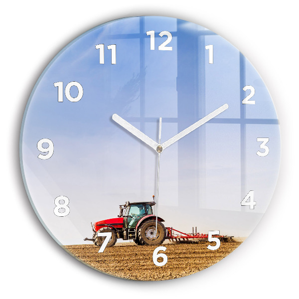 Ceas rotund de perete din sticlă Fermier într-un tractor