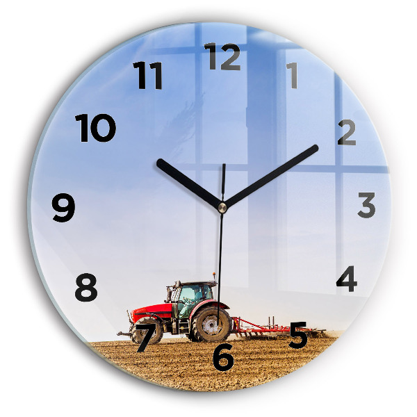Ceas rotund de perete din sticlă Fermier într-un tractor
