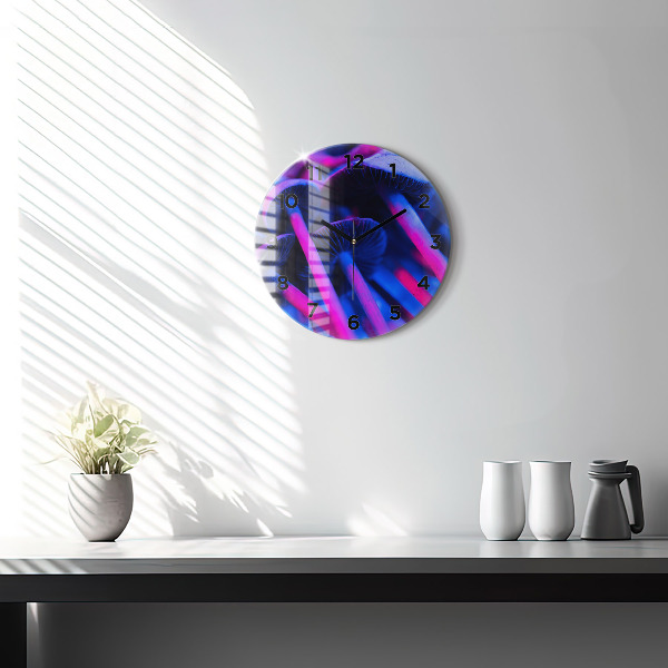 Ceas rotund de perete din sticlă Ciuperci magice colorate