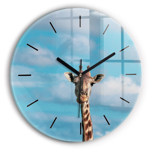 Ceas rotund de perete din sticlă Capul unei girafe pe cer