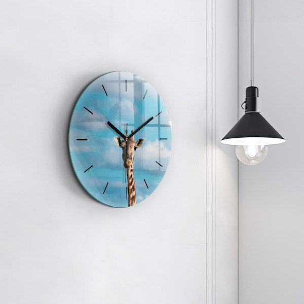 Ceas rotund de perete din sticlă Capul unei girafe pe cer
