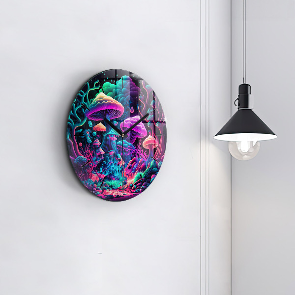 Ceas rotund de perete din sticlă Ciuperci neon