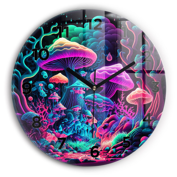 Ceas rotund de perete din sticlă Ciuperci neon