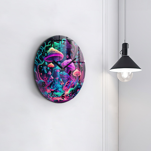 Ceas rotund de perete din sticlă Ciuperci neon