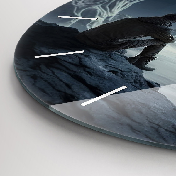 Ceas rotund de perete din sticlă Omul pe fundalul lunii