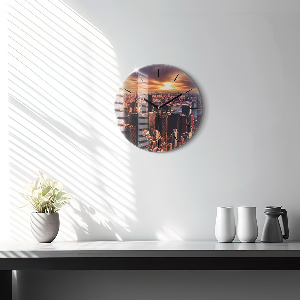 Ceas rotund de perete din sticlă Panorama orasului apusului