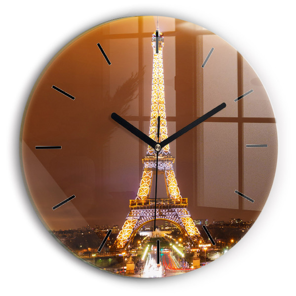 Ceas rotund de perete din sticlă Turnul Eiffel iluminat