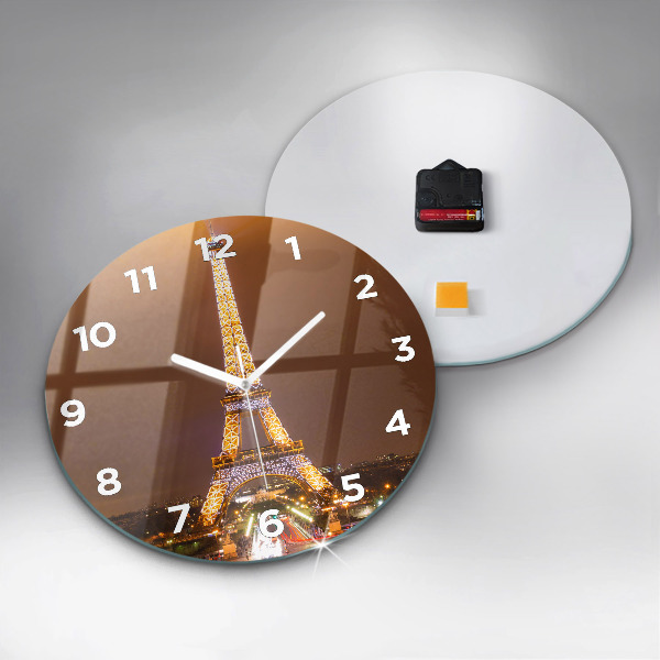 Ceas rotund de perete din sticlă Turnul Eiffel iluminat